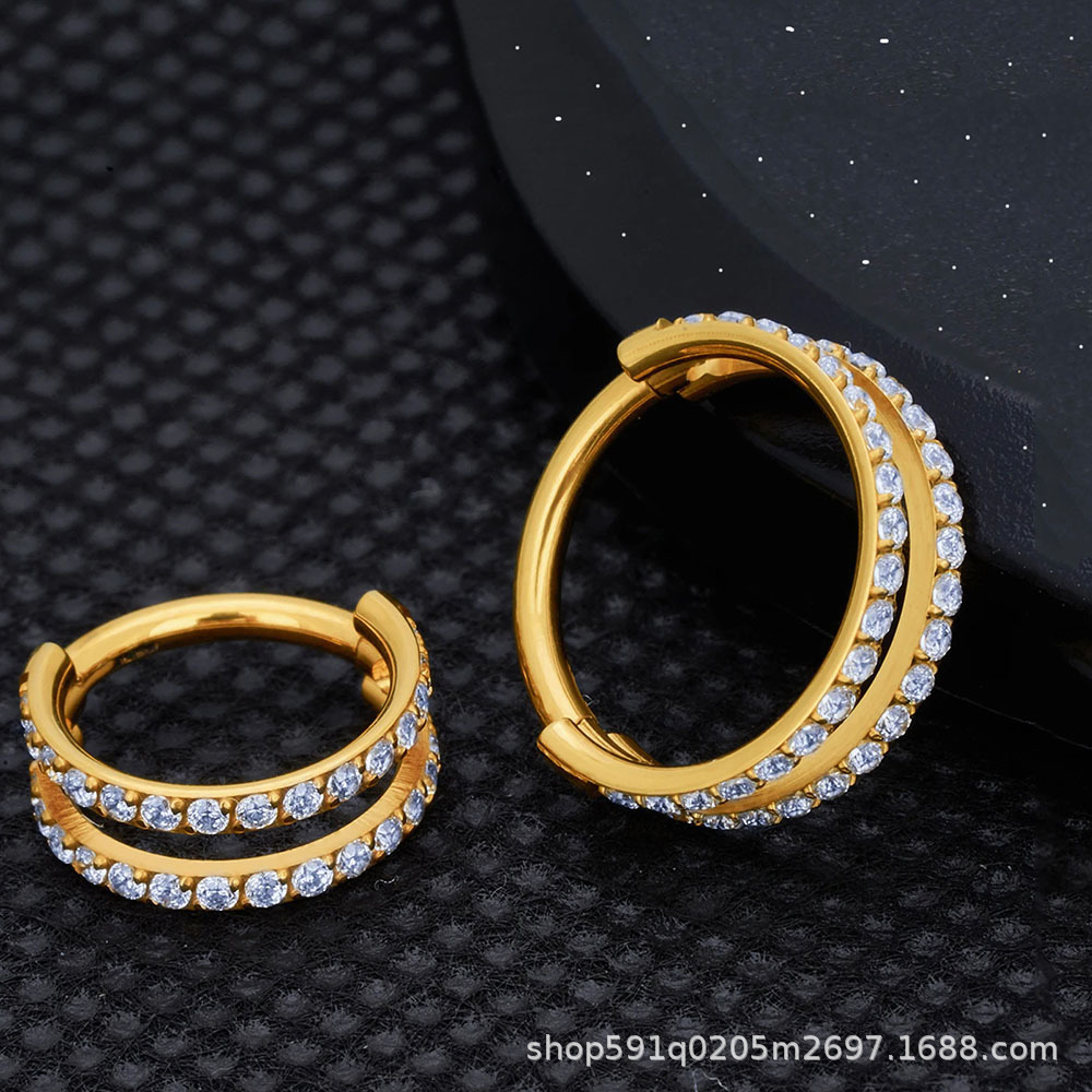 Gold F136 Titanium Double Row Zircon Nose Ring Septum Ring Seamless Ring Body Piercing Jewelry Earrings - Image 2