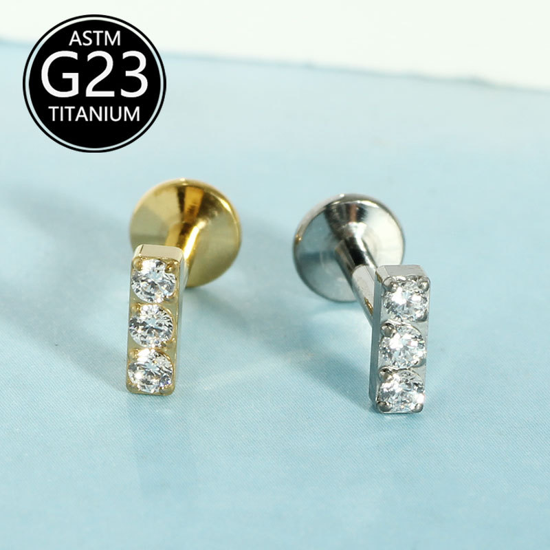 F136 Titanium Internal Thread Lip Labret Stud Straight-Shaped CZ Zircon Ear Cartilage Piercing Jewelry - Image 2