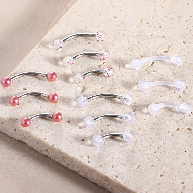 Basic Stainless Steel and Acrylic Eyebrow and Lip Piercing Set 6-10mm - 3 to 12 Pieces - Image 2