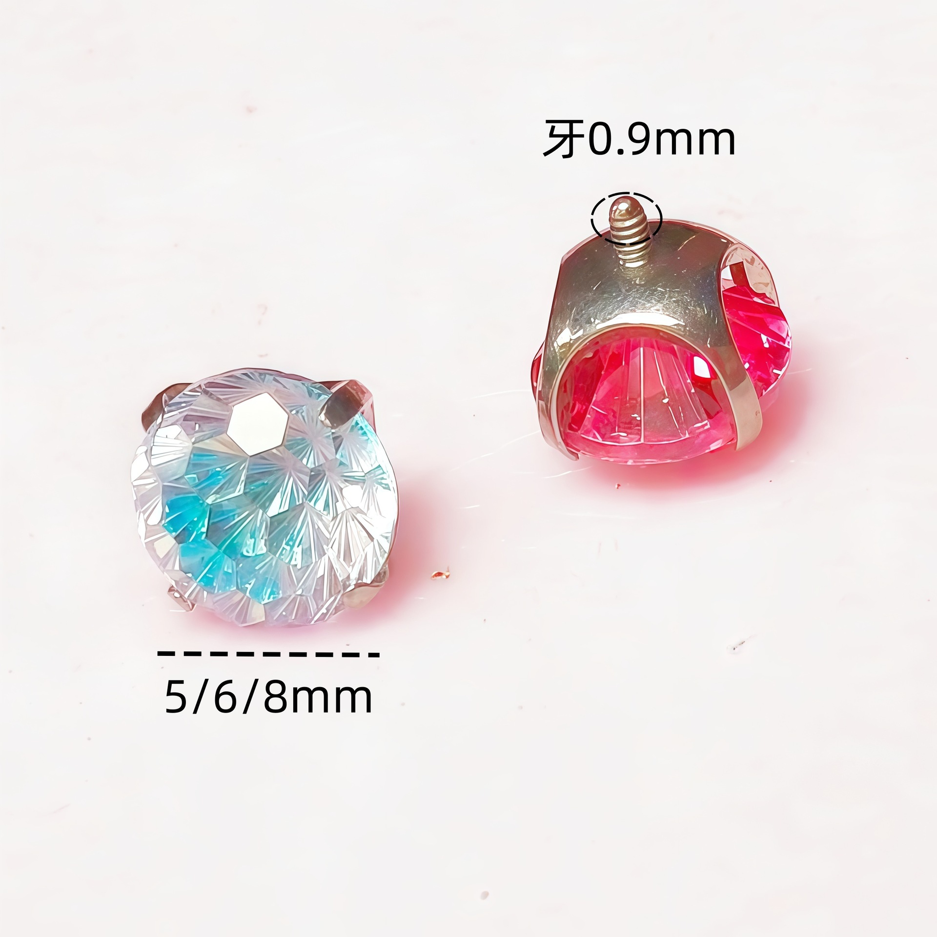 F136 Titanium Internal Thread Pointed Bottom Sandwich Gradient Fireworks Zirconium Ear Bone Stud Earring - G23 Titanium Alloy Body Piercing Jewelry - Image 2