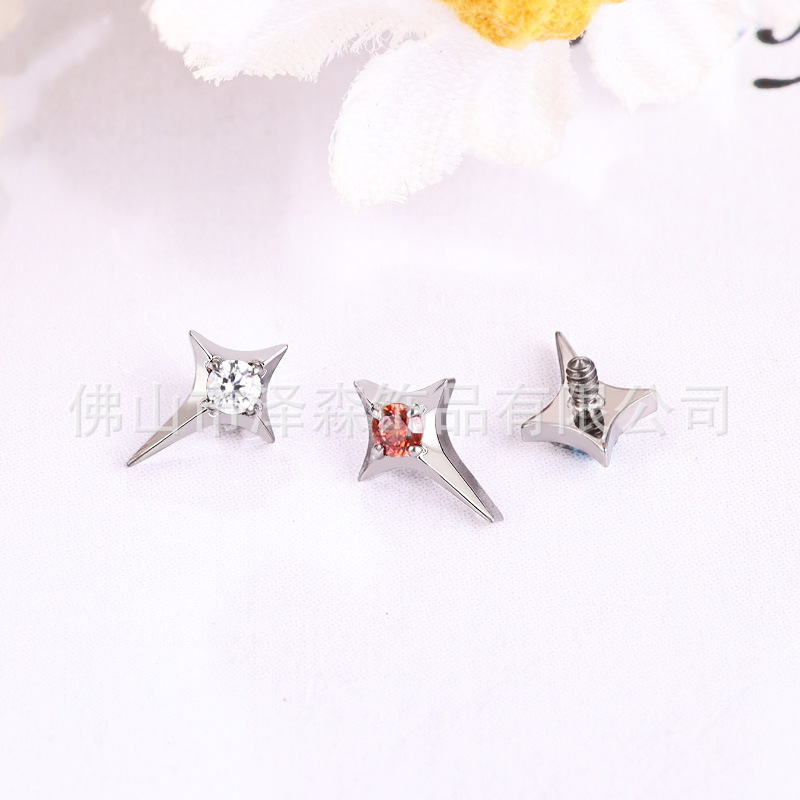 Zesen F136 Titanium Alloy Four-Pointed Star Earrings Star Lip Studs G23 Titanium Ear Bone Studs Piercing Jewelry - Image 3