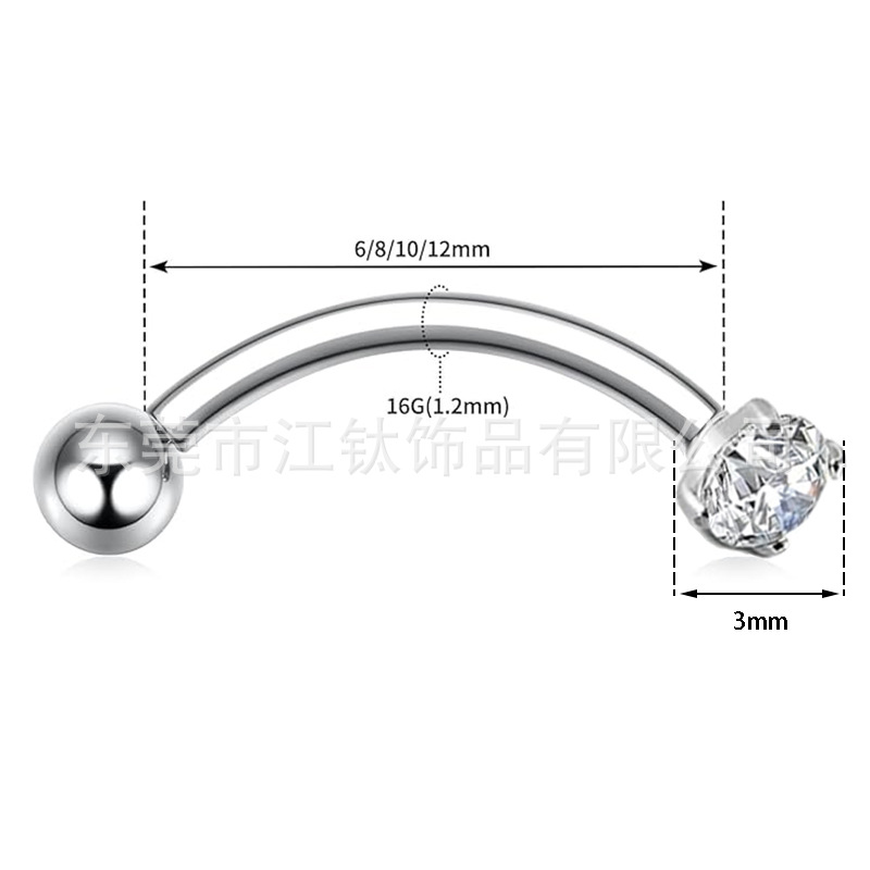 G23 Titanium Eyebrow Ring Inner Thread Bending Rod Ball Claw Zircon Arc Body Piercing Jewelry - Image 2