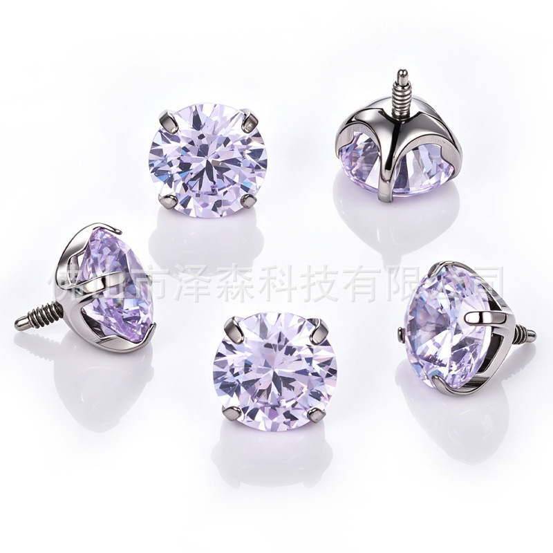 F136 Titanium Alloy Ear Stud with Long Prongs, 5A Claw Zirconia, Bowl Base Claw Setting Ear Bone Stud, Body Piercing Jewelry - Image 4