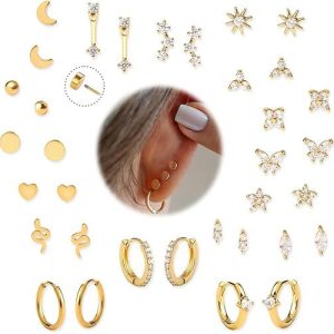 17 Pairs Stainless Steel Earrings Set - Fashionable Commuter Unisex Geometric Hoop Earrings Wholesale