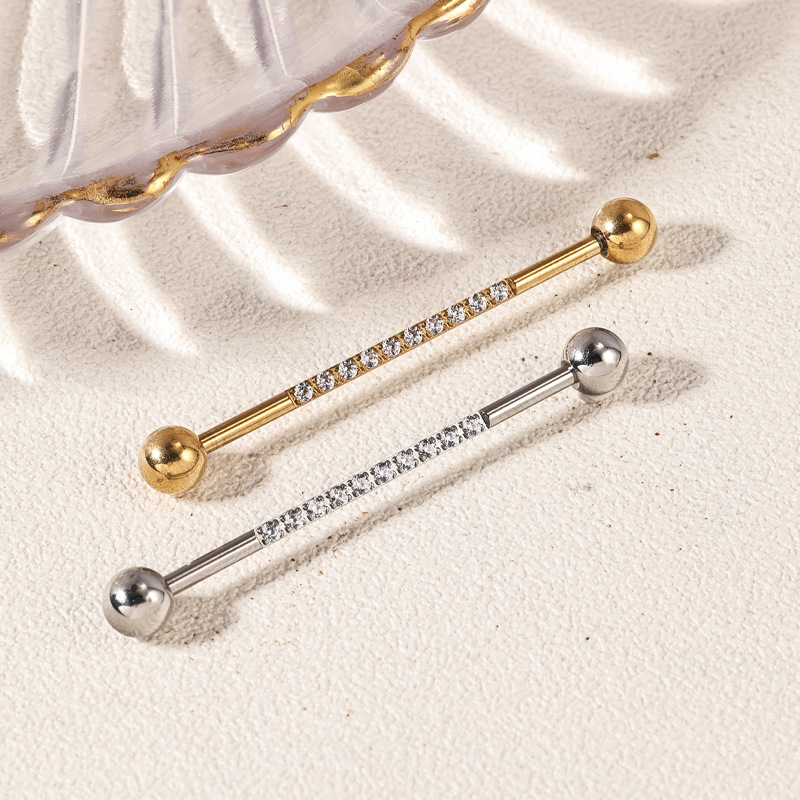 Zesen Diamond Ear Bridge Nails Titanium Steel Auricle Earrings Zircon Double Head Ball Earrings - Image 2