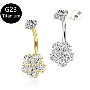 G23 Titanium Navel Nail Inlaid with Zircon Flower Body Piercing Jewelry - Wholesale