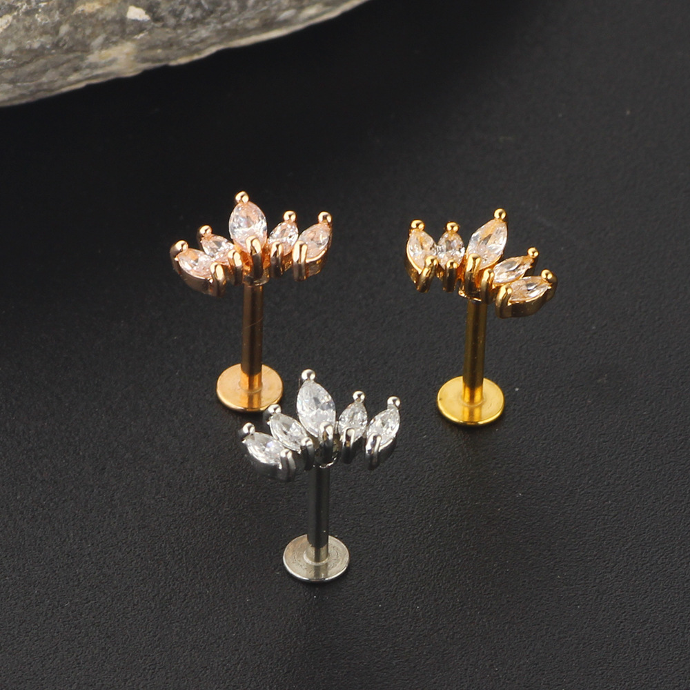 Zircon 8mm Stainless Steel Ear Bone Nail Screw Earrings for Women Body Piercing Jewelry Lip Ring - Image 2
