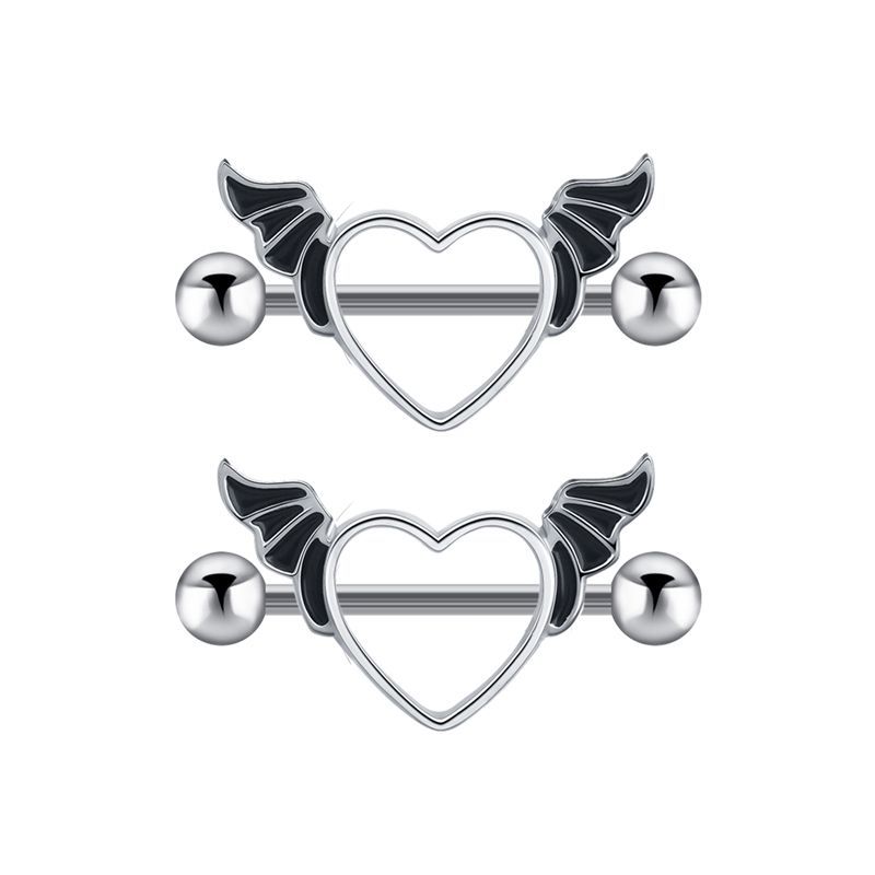 Black Stainless Steel Peach Heart Nipple Chain Ring Body Piercing Jewelry - Image 5