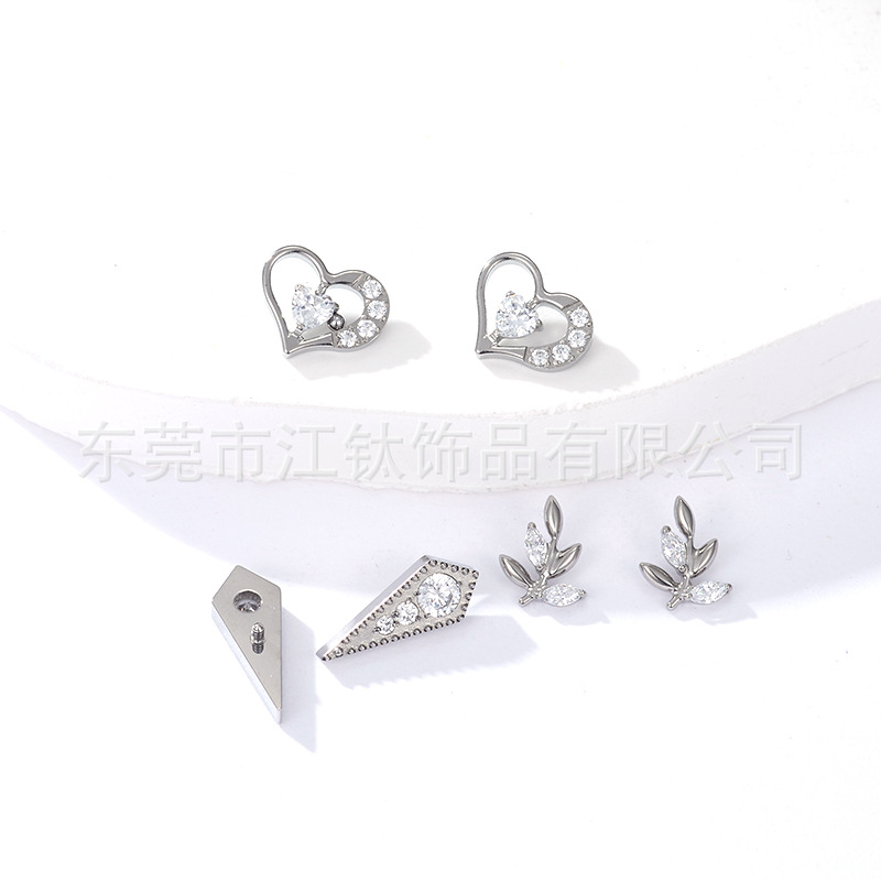 G23 Titanium Heart Zircon Ear Bone Stud Cartilage Piercing Jewelry 14G - Image 2