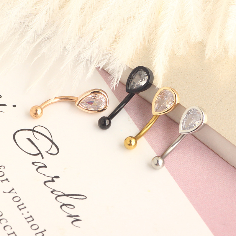 Rose Gold Stainless Steel Micro-Inlaid Zircon Water Drop Ear Nail Screw Curved Barbell Eyebrow Ring Piercing Jewelry - Image 4