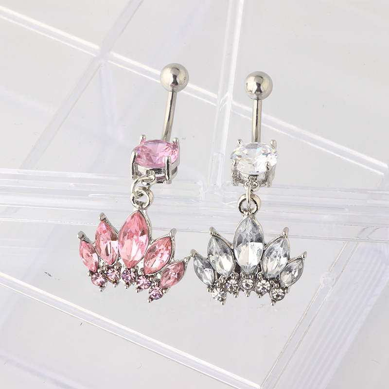 Crown Navel Ring Stainless Steel Belly Button Ring Dangle Long Pendant Piercing Jewelry - Image 2