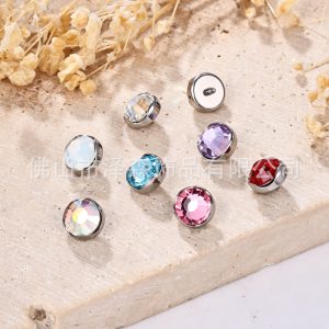 F136 Titanium Alloy Wavy Edge Earring, Czech Crystal Flat-Back Edge-Wrapped Stud, G23 Titanium Cartilage Jewelry