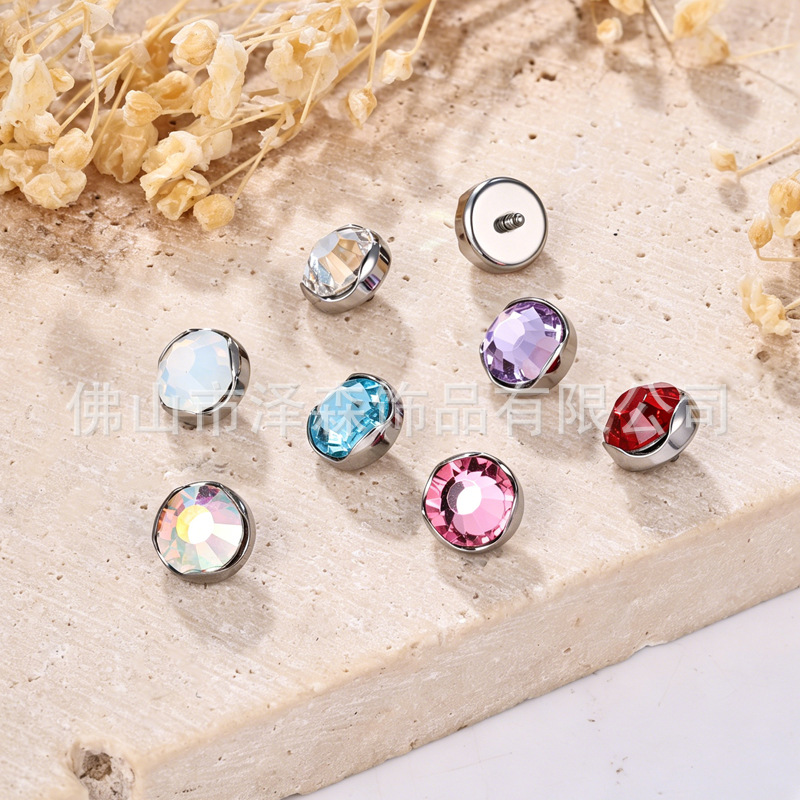 F136 Titanium Alloy Wavy Edge Earring, Czech Crystal Flat-Back Edge-Wrapped Stud, G23 Titanium Cartilage Jewelry - Image 2