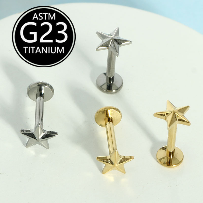 G23 Titanium Star Lip Ring Labret Stud 6-10mm Internal Thread Lip Nail Ear Bone Piercing Jewelry - Image 2