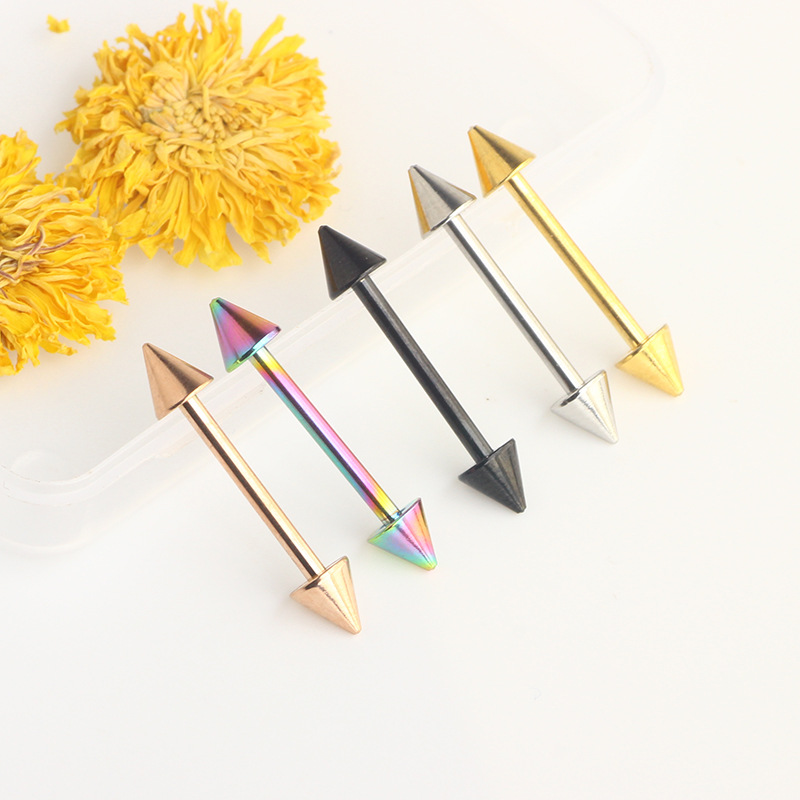 Heart Shape Rose Gold 18K Plated Stainless Steel Tongue Barbell Spike Cone Body Piercing Jewelry for Men Women - Image 5