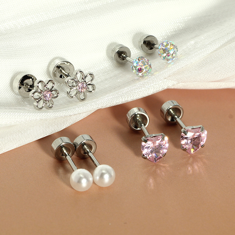 Stainless Steel Flower Screw Disc Earrings Zircon Ear Bone Nails Creative Fashion Body Piercing Jewelry - Image 2