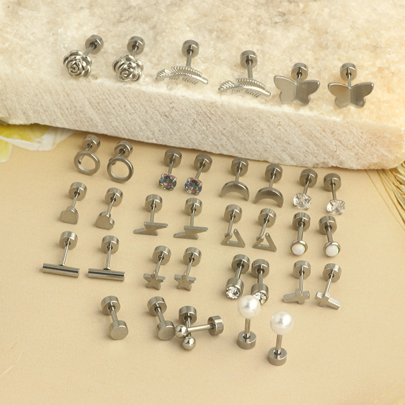 Gold Heart-Shaped Mini Stud Earrings Stainless Steel Geometric Cake Studs for Women - Image 5