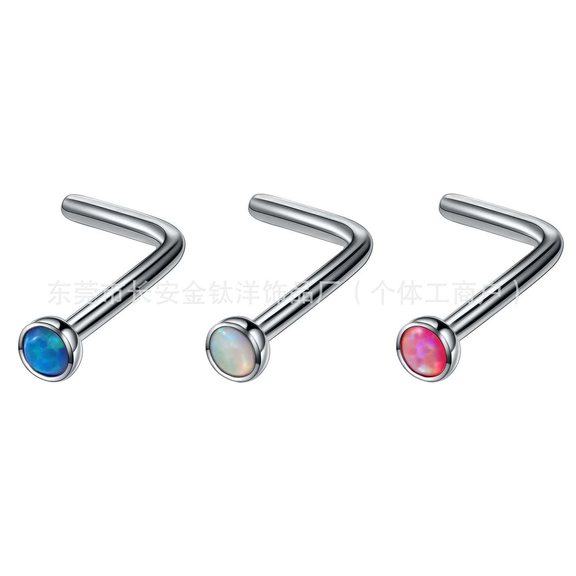 F136 Titanium L-Shaped Opal Nose Stud Nose Ring Lip Stud G23 Titanium Body Piercing Jewelry Nose Ornament - Image 2