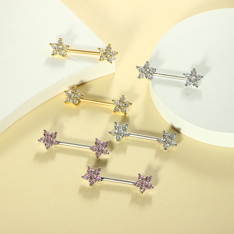 14G Micro-Inlaid Zircon Peach Heart Nipple Ring Stainless Steel Flower Nipple Piercing Jewelry for Women Sold in Pairs - Image 4