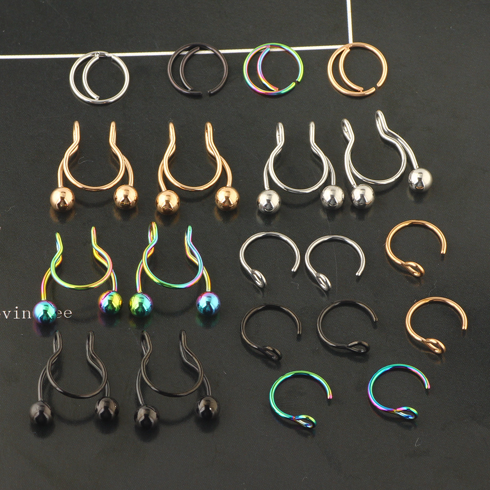 Stainless Steel Nose Ring Lip Ring Earring Set - Geometric Style Body Piercing Jewelry - Image 5