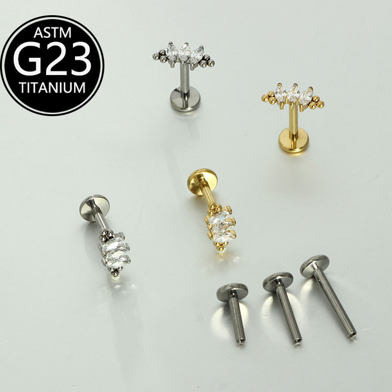 G23 Titanium Zirconia 16G Lip Piercing 6-10mm Ear Bone Stud Unisex Fashion Leaf Earring - Image 2