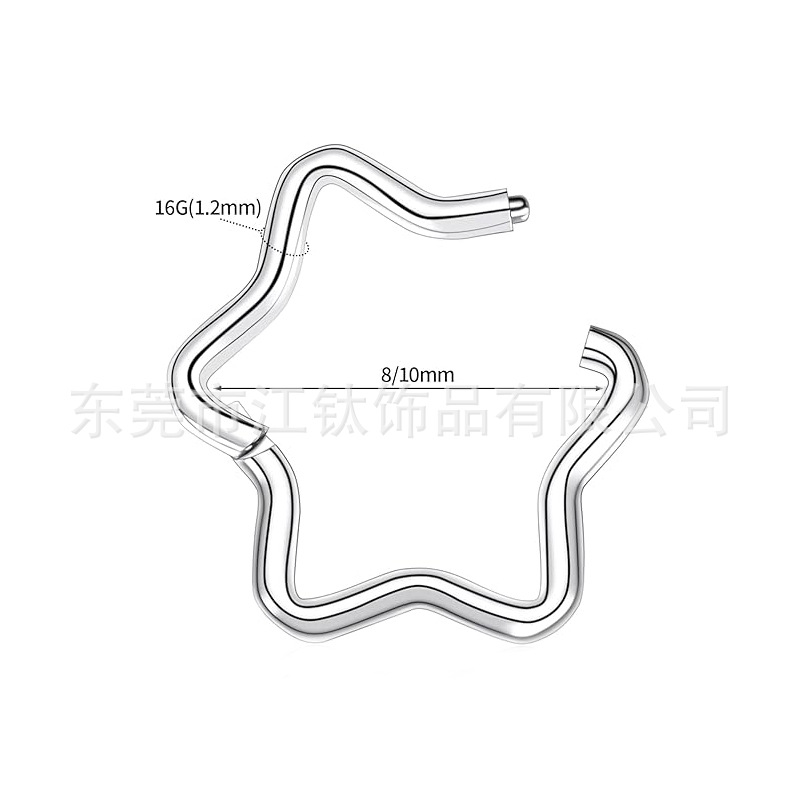 G23 Titanium Five-Pointed Star Nose Ring - 1.2x10mm Nose Stud for Women Men, Polished Finish, Body Piercing Jewelry - Image 5