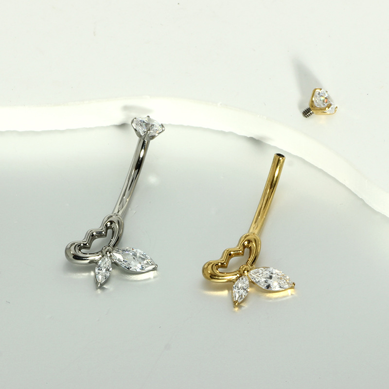 G23 Titanium Silver Butterfly CZ Navel Ring - Round Zircon Belly Button Piercing Jewelry Wholesale - Image 4