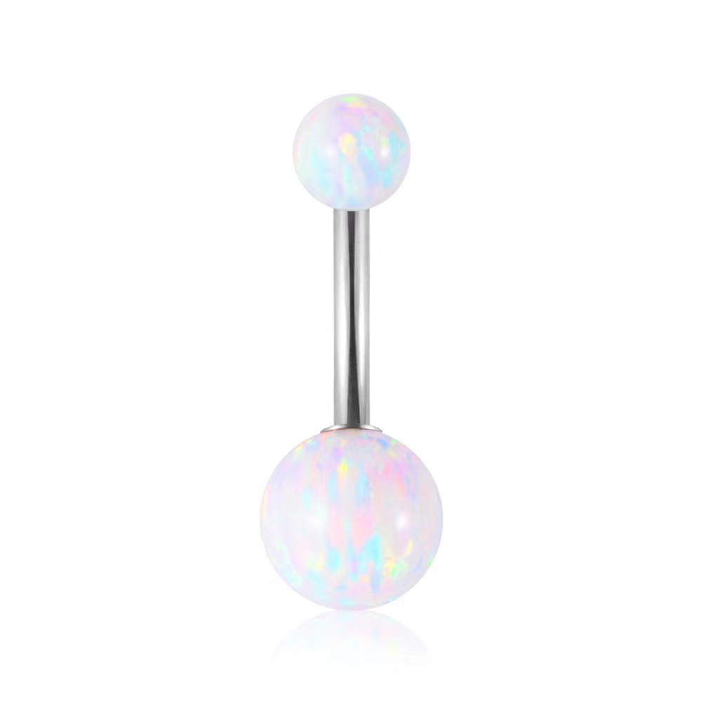 G23 Titanium 14G Opal Navel Ring External Thread Belly Button Piercing Jewelry - Image 2