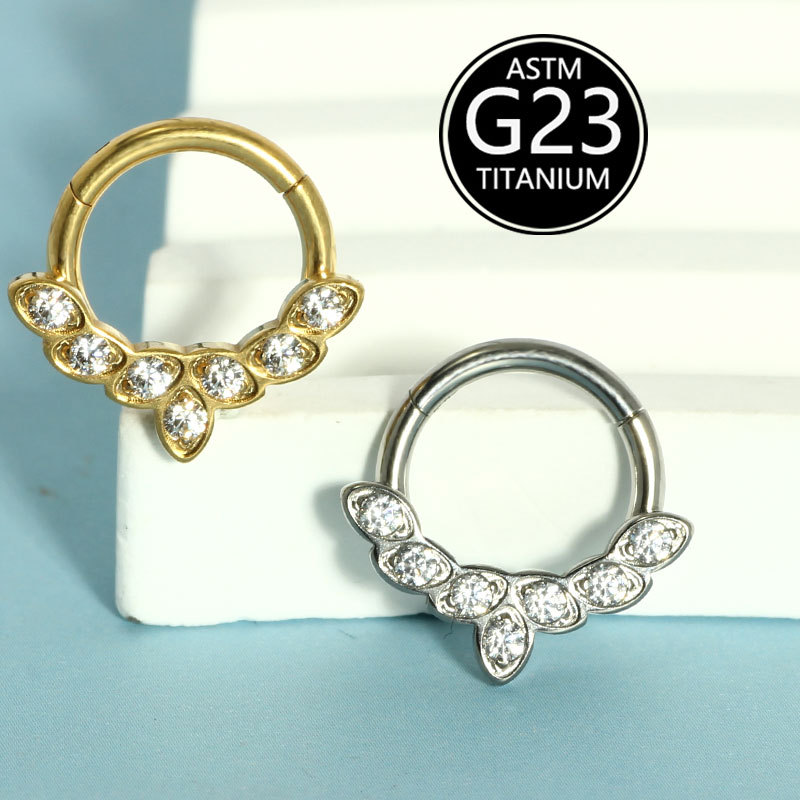 G23 Titanium Nose Ring Closed Ring Piercing Jewelry with Zircon and Diamond, European American Style Nose Jewelry - Image 5