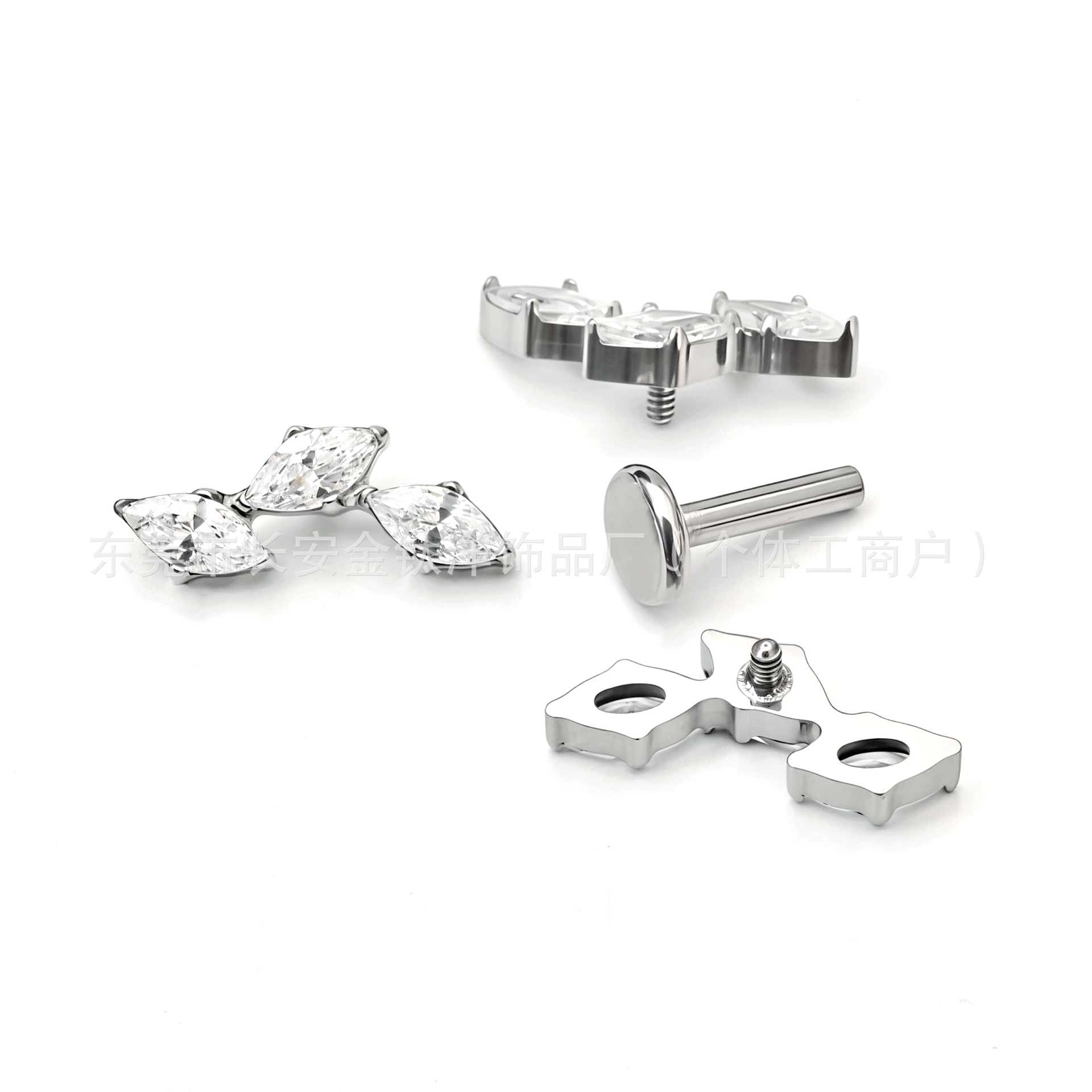 F136 Titanium Triple Rhombus Zircon Lip Piercing Nose Stud Ear Cartilage Stud Ear Bone Stud G23 Titanium Alloy Body Piercing Jewelry - Image 2