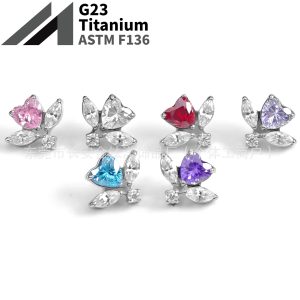 F136 Titanium Internal Thread Heart Flower Earrings Lip Nails Nose Nails Ear Bone Nails G23 Titanium Alloy Body Piercing Jewelry