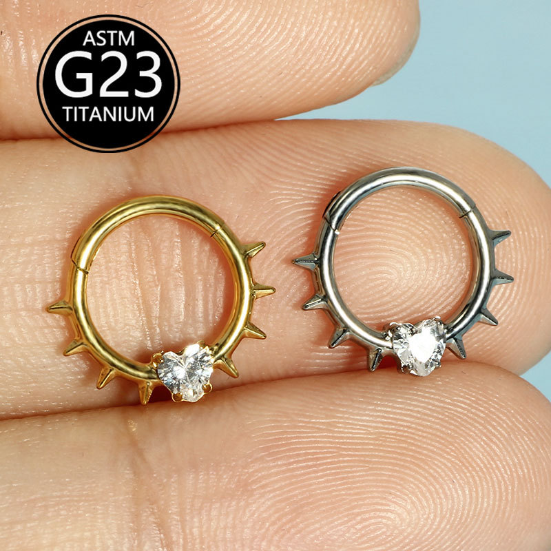 G23 Titanium Heart CZ Nose Ring - European American Punk Style Nose Stud - Image 3