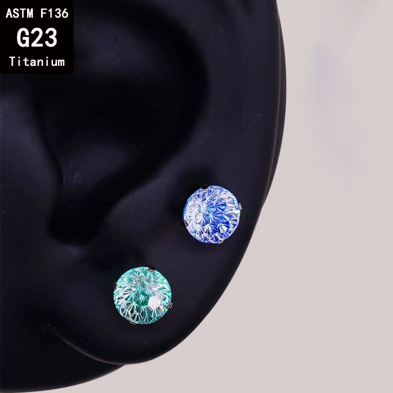 F136 Titanium Alloy Fireworks Cut Zircon Round Bottom Earrings Gradient Bowl Bottom Ear Bone Nails Lip Nails Body Piercing Jewelry - Image 4