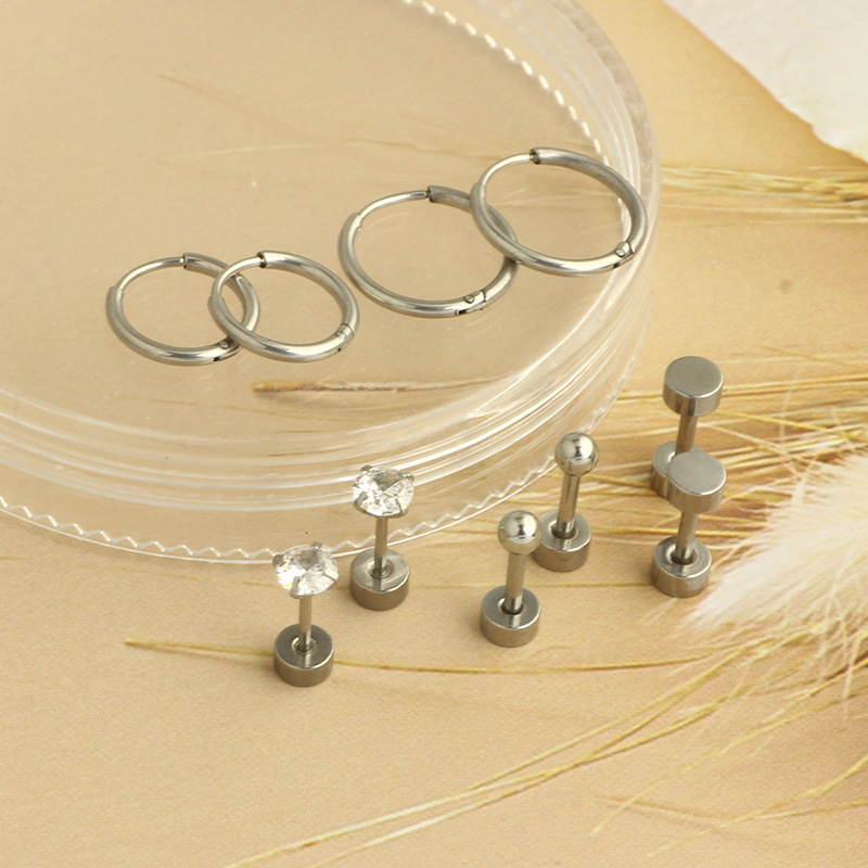 New Love Mini Ear Bone Stud Set - 10-Piece Black Stainless Steel Geometric Flower Earring Set for Women European American Cross-Border Body Piercing Jewelry - Image 5