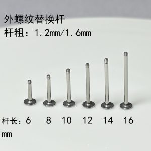 316L Surgical Steel Lip Nail Tongue Nail External Thread Replacement Rod Flats Bottom Universal Piercing Accessories Wholesale