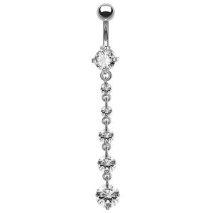 Rose Gold Cubic Zirconia Navel Ring 6 Gem Belly Button Ring 316L Stainless Steel Piercing Jewelry