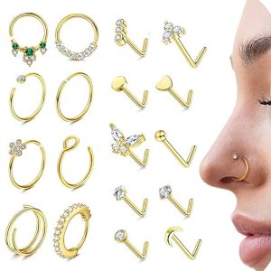 18-Piece Stainless Steel Ear Bone Studs and Nose Studs Set, Non-Removable Side Nose Studs, Earrings, Nose Jewelry, Piercing Wholesale