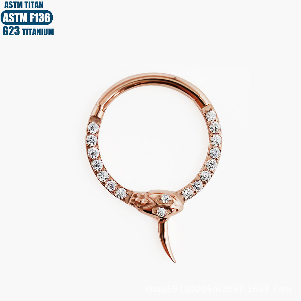 F136 Titanium Alloy Seamless Hinge Nose Ring Septum Ring Body Piercing Jewelry with Zircon - Image 4