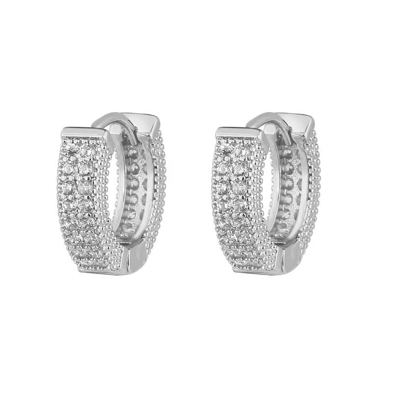 European American Fashion Full Diamond Earrings 2024 New Style Unisex Geometric Earrings - Image 5