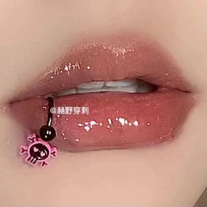 Cool Skull Lip Ring 12mm Horseshoe Hoop 316L Surgical Steel External Thread Lip Piercing Jewelry