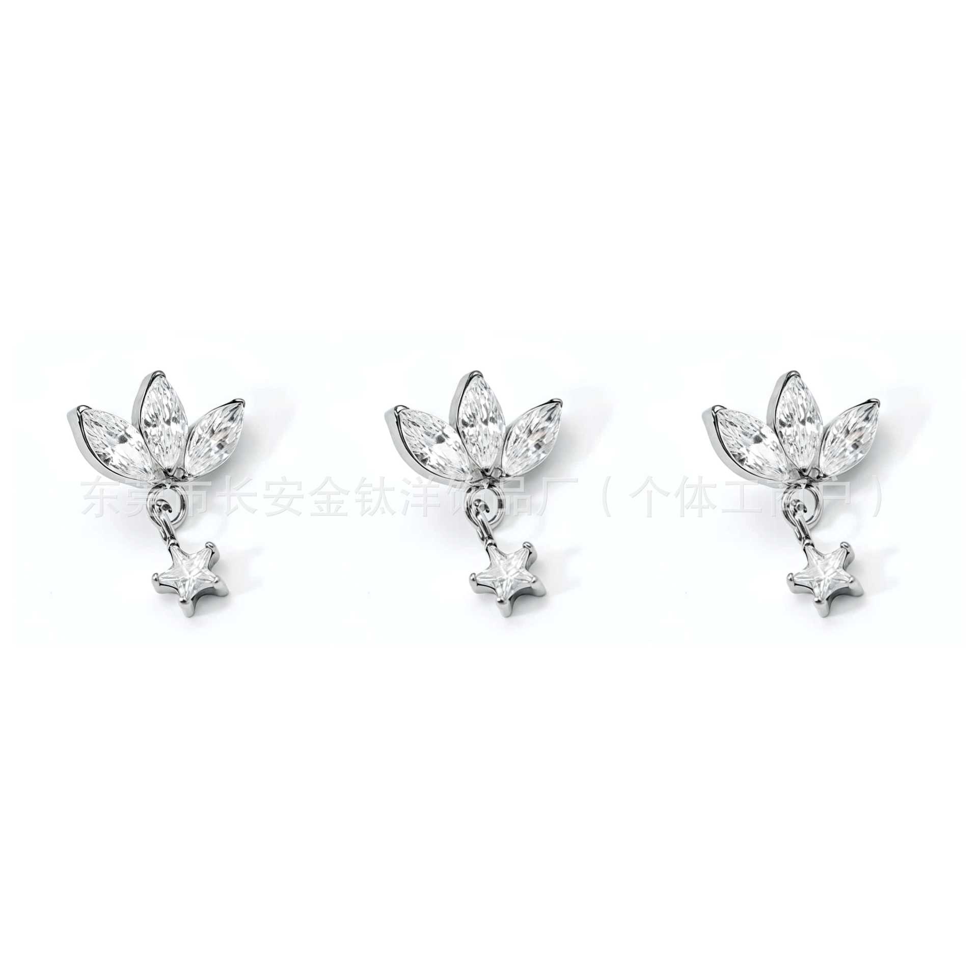 F136 Titanium Clover Five-Pointed Star Zircon Earrings Pendant Lip Piercing Nose Piercing Ear Studs G23 Titanium Alloy Piercing Jewelry - Image 3