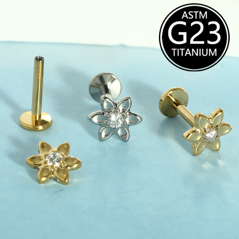 G23 Titanium Flower Lip Stud 6-10mm 16g Internally Threaded Labret Ear Bone Nail Body Piercing Jewelry Single Sale - Image 2