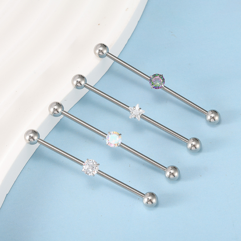 New Stainless Steel Single-Hole Stud Earrings with Piercing Design, Minimalist Double-Ended Ear Bridge, Cartilage Industrial Barbell - Image 3