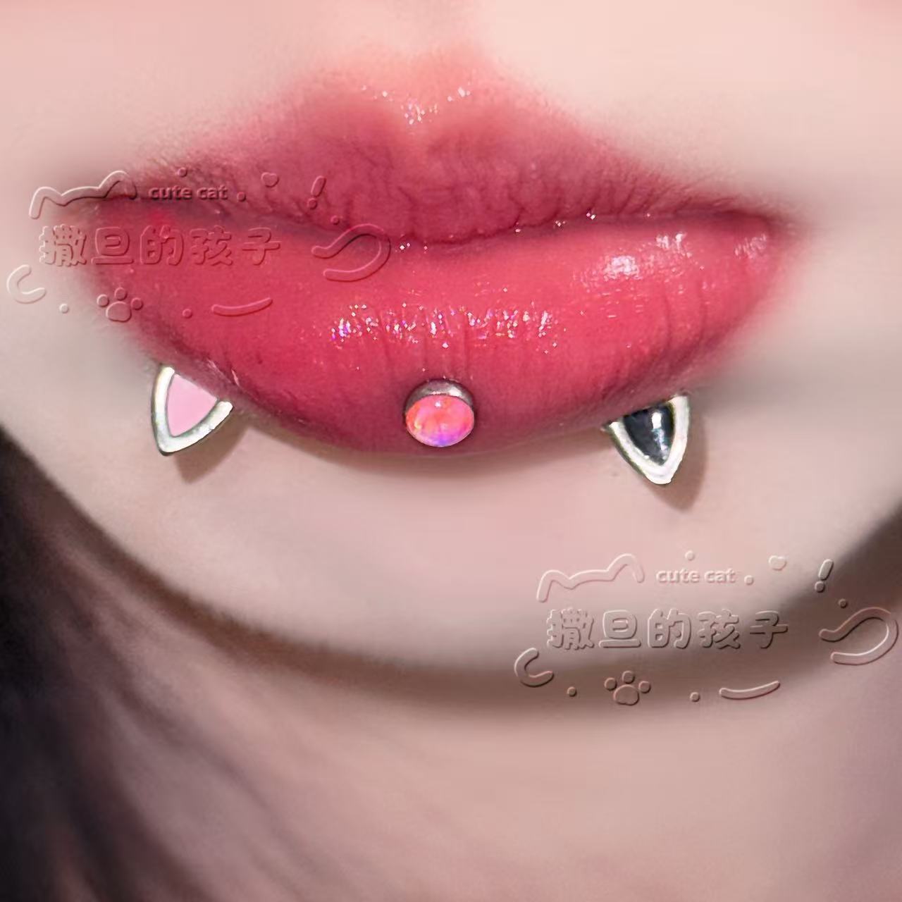 Satan's Child F136 Titanium Alloy Lip Nail Devil Nail Cat Ear Lip Nail Lip Ring - Image 2