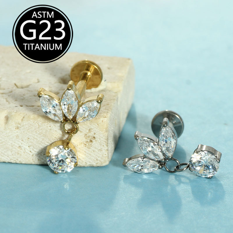 F136 Titanium Lip Nail Inlaid with Zircon Horse Eye Inner Tooth Screw Lip Nail Rod Ear Bone Nail European and American Piercing Jewelry - Image 3