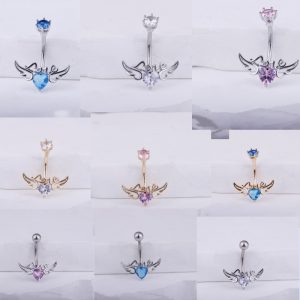 Angel Wings LOVE Letters Belly Button Ring Gold with White CZ Cubic Zirconia Navel Piercing Jewelry Wholesale
