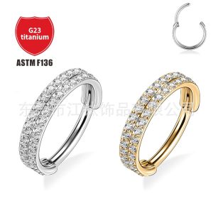 G23 Titanium Nose Ring Double Inlaid Zircon Implant Grade Piercing Closed Earrings F136