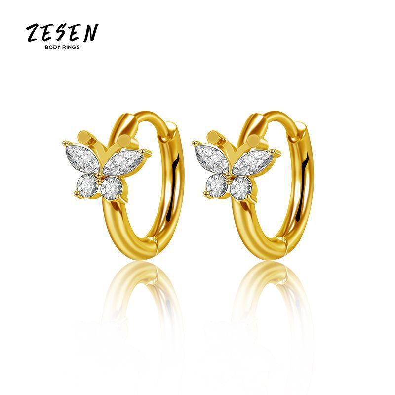 Zesen High Quality Zircon Stainless Steel Stud Earrings Butterfly Design All-match Ear Jewelry - Image 5