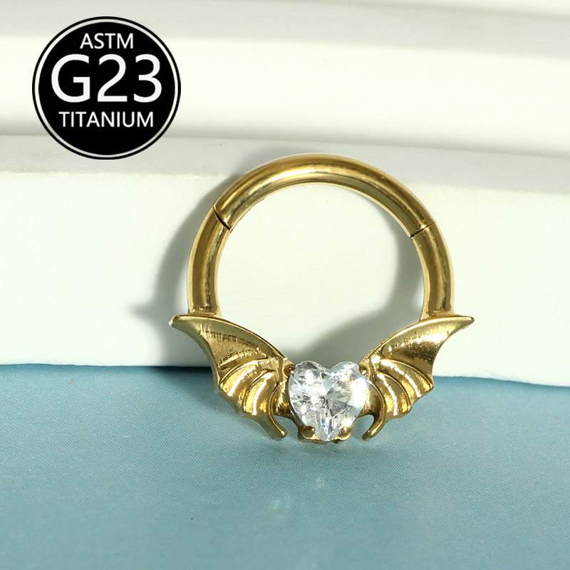 Amazon Hot Fashion Bat Nose Septum Ring Nose Clip G23 Titanium Heart Zircon Ear Bone Nail Jewelry - Image 5