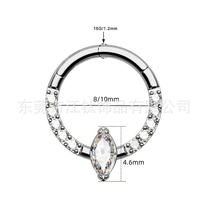 G23 Titanium Nose Ring with Marquise-Cut Zircon, ASTM F136 Alloy Body Piercing Jewelry, Gold, 1.2x10mm - Image 2
